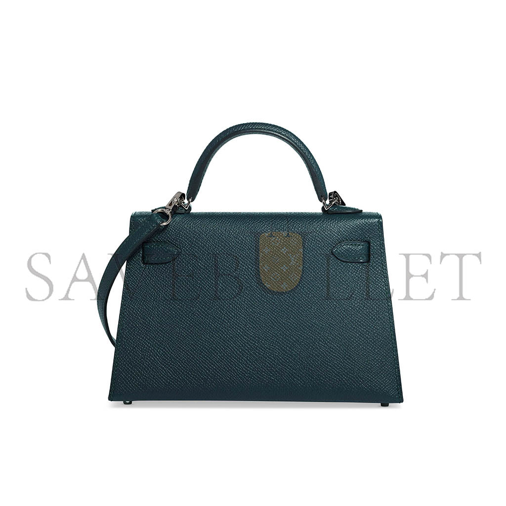 HERMÈS MINI KELLY IIEPSOM DUCK BLUE WITH PALLADIUM HARDWARE (19*12*5.5cm) 